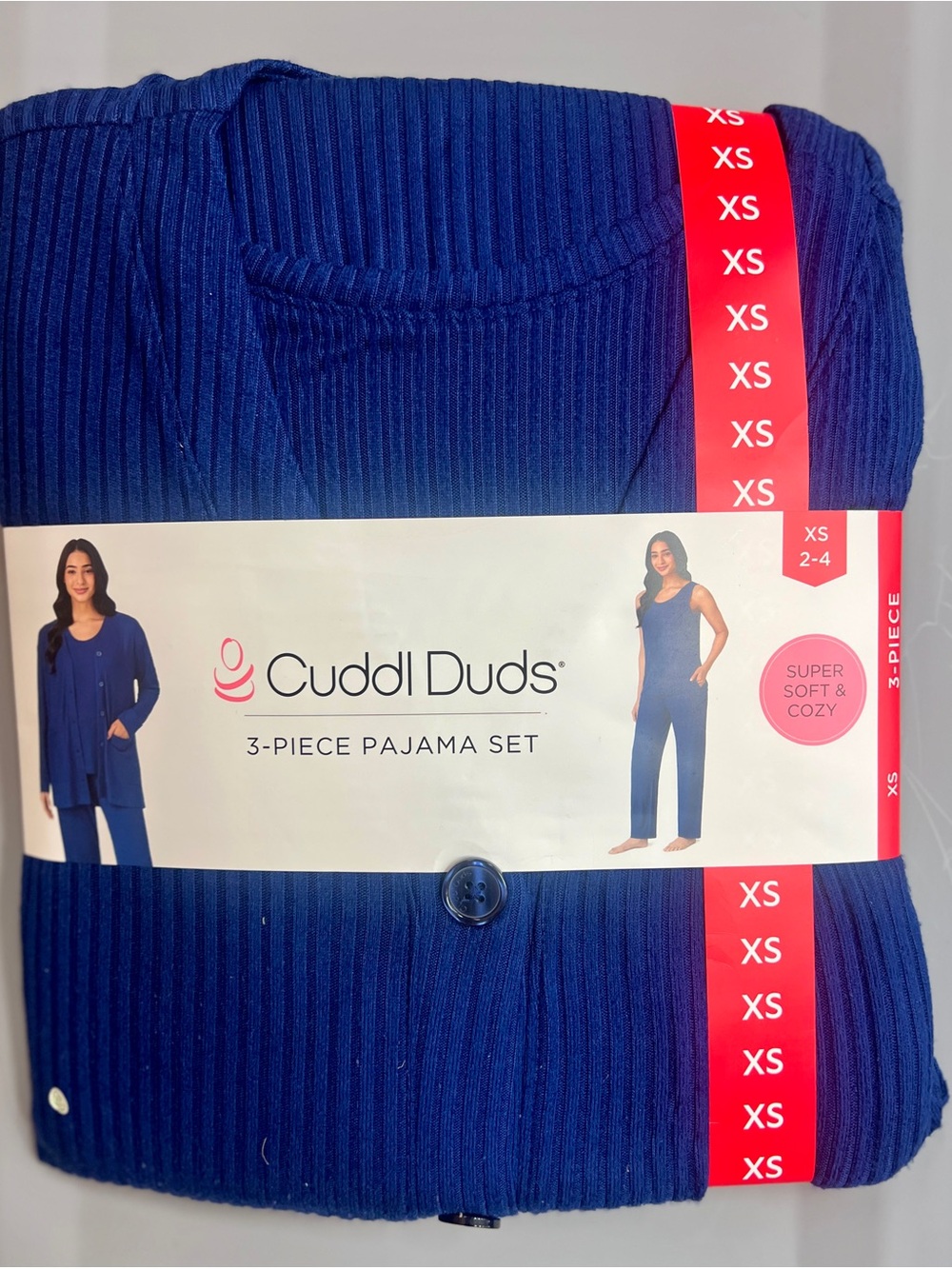 Cuddl Duds Ribbed 3-Piece Pajama Set — Royal Blue